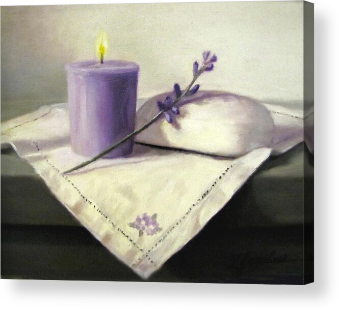 Lavender Flowers Acrylic Print featuring the painting Lavender Sprig by Linda Jacobus