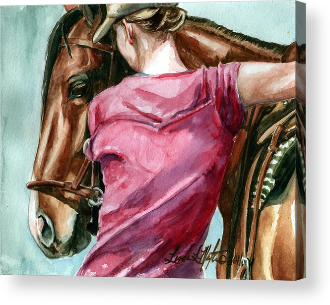 Wild Horse Acrylic Print featuring the painting Lean On Me by Linda L Martin