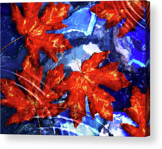 Pond Acrylic Print featuring the digital art Leaves In Pond by Ken Taylor