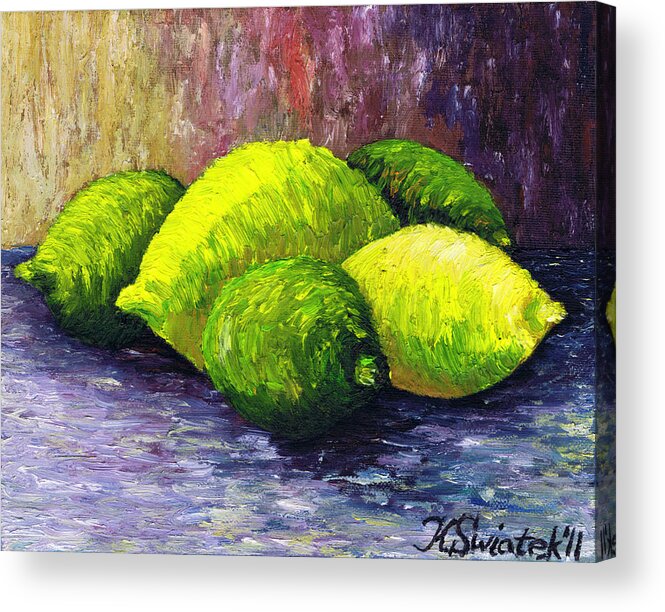 Lemons And Limes Acrylic Print featuring the painting Lemons and Limes by Kamil Swiatek