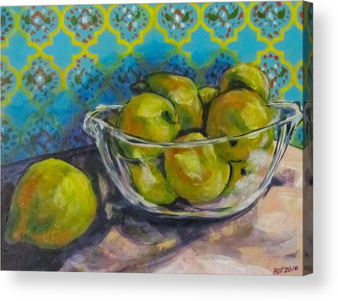 Yellow Acrylic Print featuring the painting Lemons by Barbara O'Toole