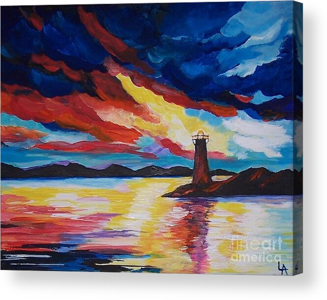 Lighthouse Acrylic Print featuring the painting Lighthouse Storm by Leslie Allen