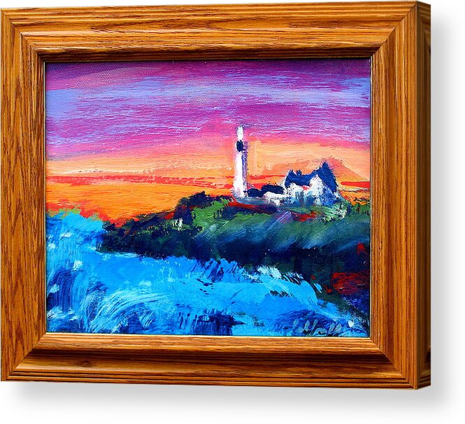 Lighthouses Acrylic Print featuring the painting Lighthouse Sunset by Les Leffingwell