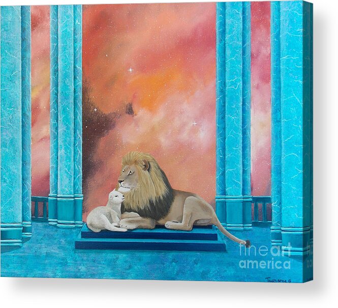 Lion Acrylic Print featuring the painting Lion and Lamb by Tracey Goodwin
