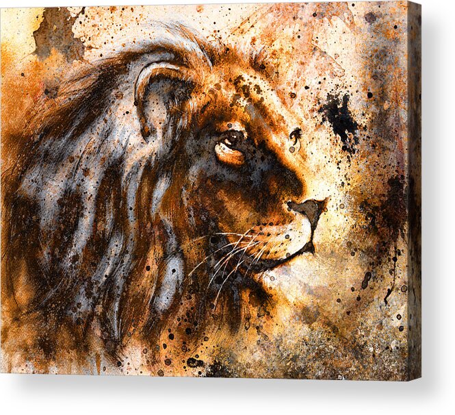 Lion Collage On Color Abstract Background, Rust Structure, Wildlife Animals.  Acrylic Print by Jozef Klopacka - Fine Art America