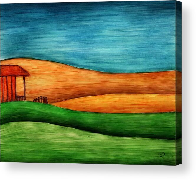 Landscape Acrylic Print featuring the painting Little House on Hill by Brenda Bryant
