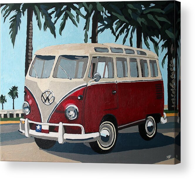 Volkswagen Acrylic Print featuring the painting Little Red Bus by Melinda Patrick