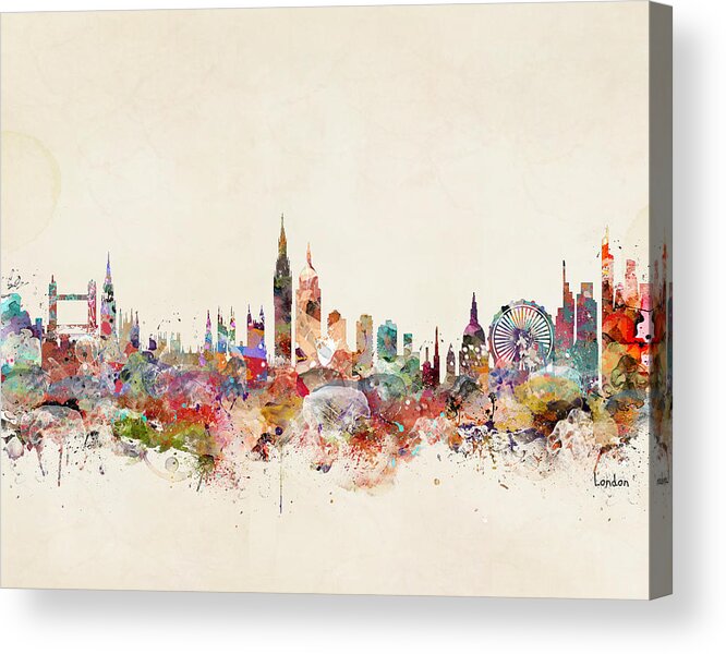 London City Skyline Acrylic Print featuring the painting London England City Skyline by Bri Buckley