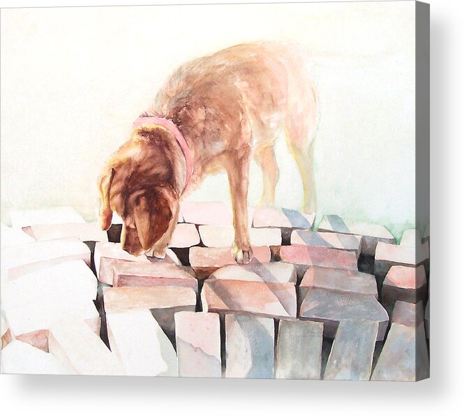 Dog Acrylic Print featuring the painting Looking For Lizzards by Cory Calantropio