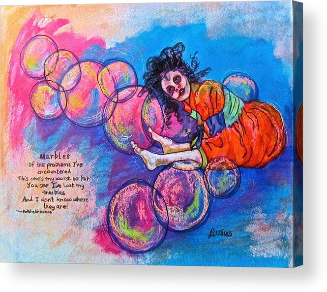 Doll Acrylic Print featuring the painting Lost my Marbles by Barbara O'Toole