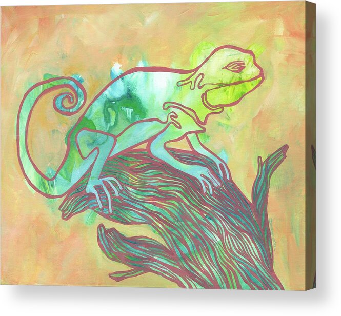 Lizard Acrylic Print featuring the painting Lounging by Darcy Lee Saxton