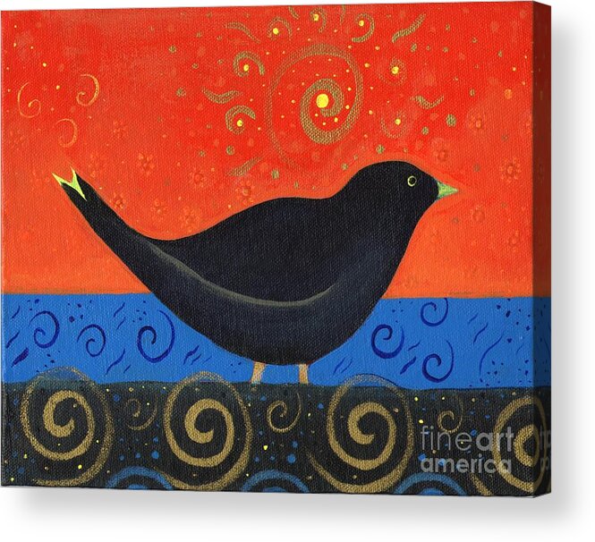 Black Bird Acrylic Print featuring the painting Love of Birds by Helena Tiainen