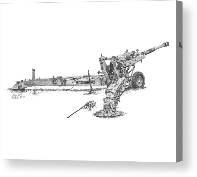 198 Acrylic Print featuring the drawing M198 Howitzer - Standard Size Prints by Betsy Hackett