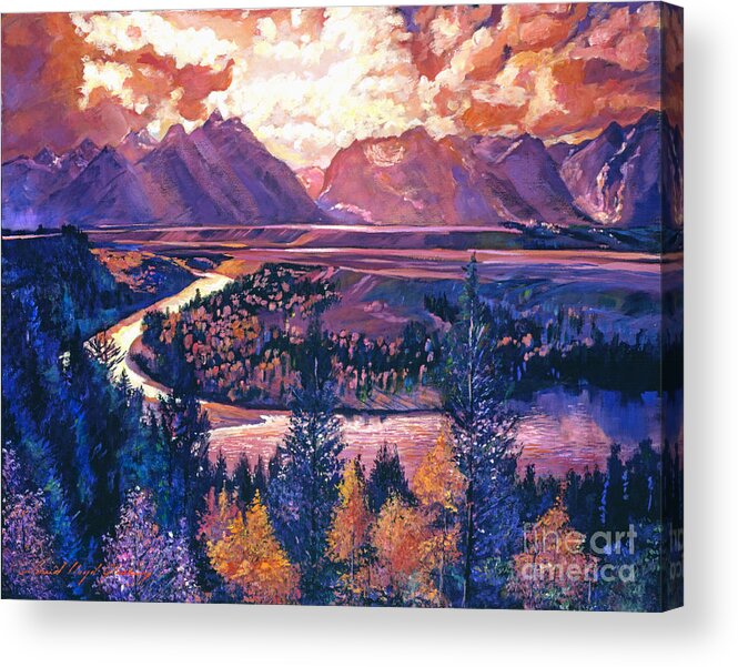 Mountains Acrylic Print featuring the painting Magnificent Grand Tetons by David Lloyd Glover