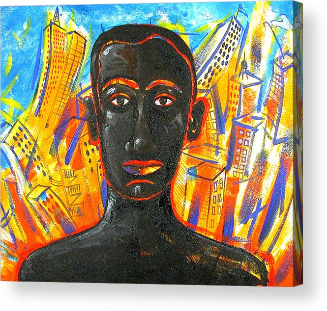 Man Acrylic Print featuring the painting Man and The City by Rollin Kocsis