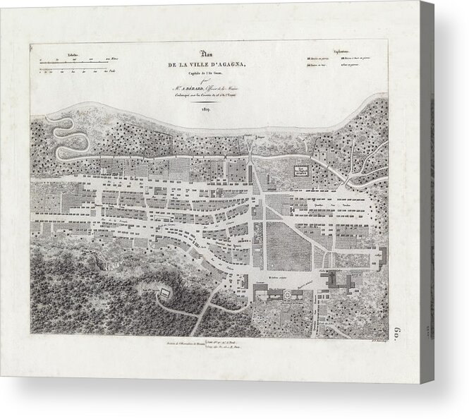 Plan De La Ville D�agana Acrylic Print featuring the drawing Map of Agana Village Guam by Thomas Walsh