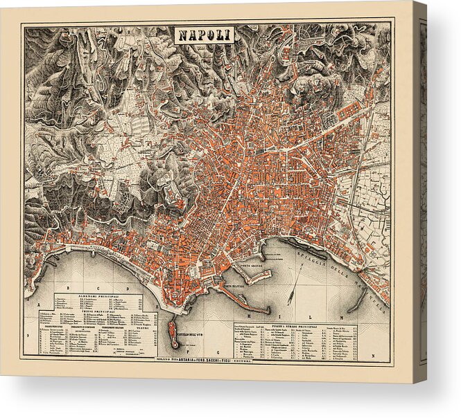 Map Of Naples Acrylic Print featuring the photograph Map Of Naples 1860 by Andrew Fare