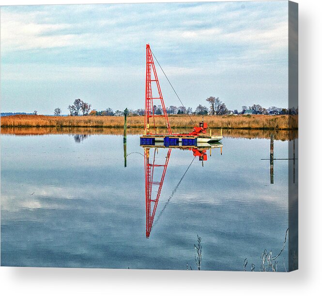 Marine Pile Driver Acrylic Print featuring the photograph Marine Pile Driver on Kent Island by Bill Swartwout