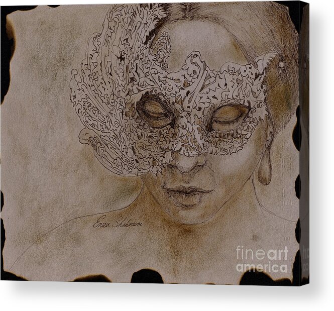 Mask Acrylic Print featuring the drawing Masquerade by Portraits By NC