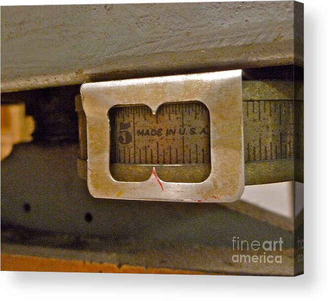 Macro Acrylic Print featuring the photograph Measure 5 - Guillotine Cutter by Jason Freedman