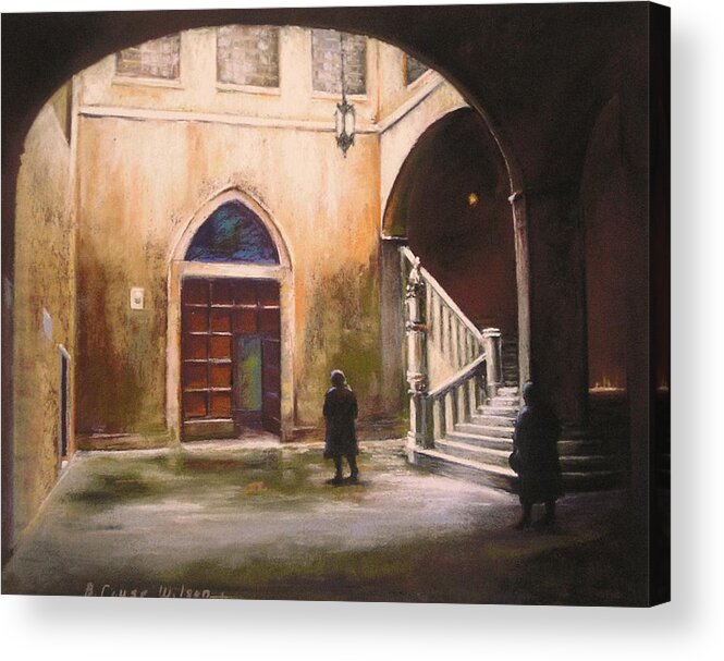 Italian Acrylic Print featuring the painting Medieval Courtyard by Barbara Couse Wilson