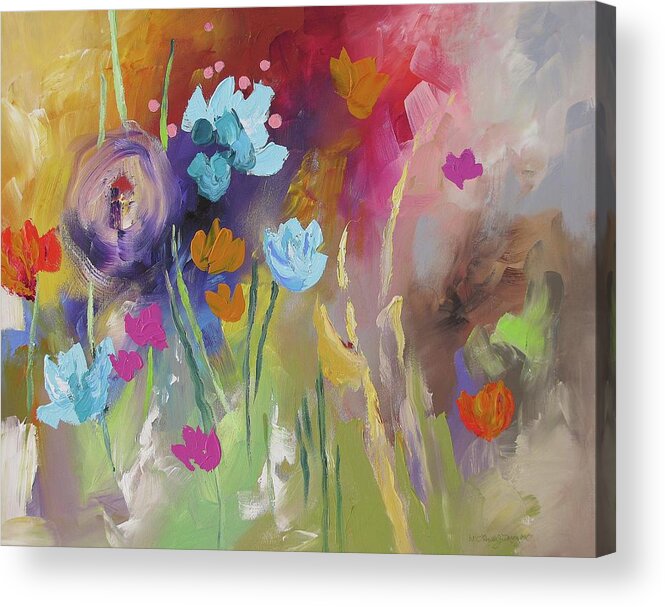 Original Acrylic Print featuring the painting Meet Me In The Garden by Linda Monfort