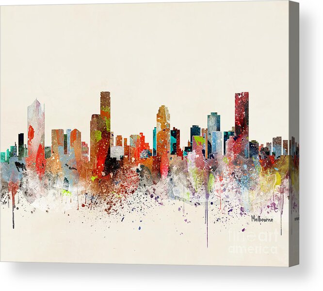 Melbourne Cityscape Acrylic Print featuring the painting Melbourne Skyline by Bri Buckley