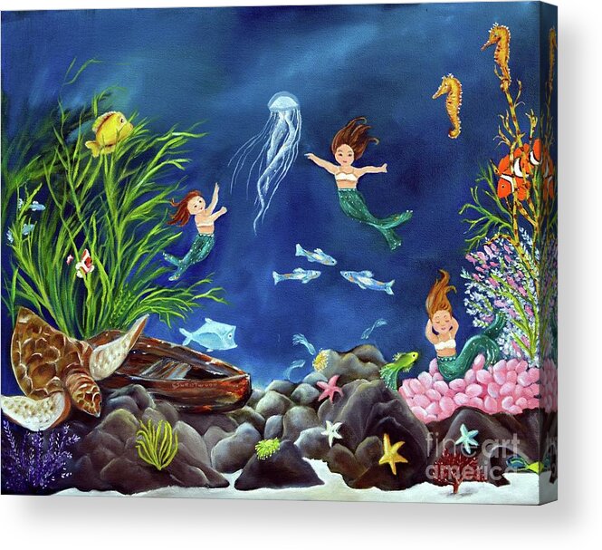 Sea Acrylic Print featuring the painting Mermaid Recess by Carol Sweetwood