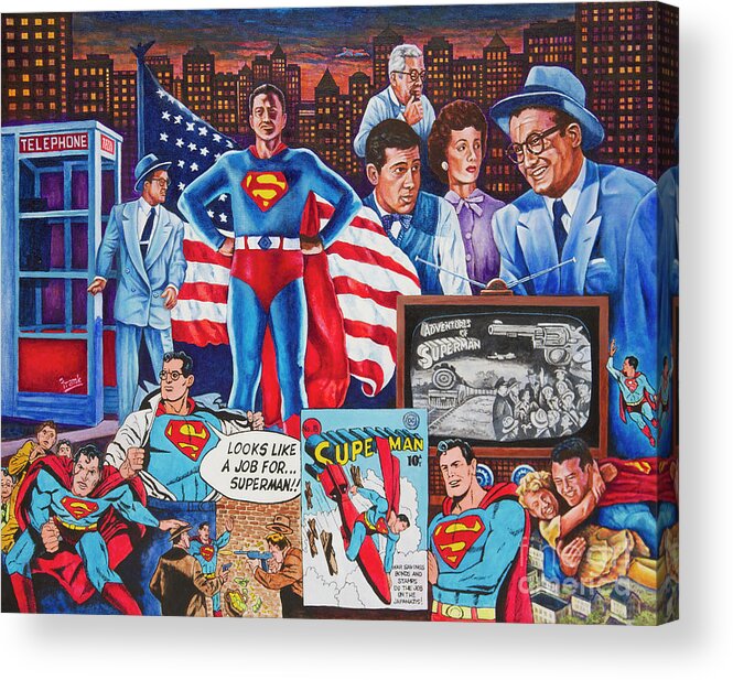 Superman Acrylic Print featuring the painting Metroplis 3 by Michael Frank