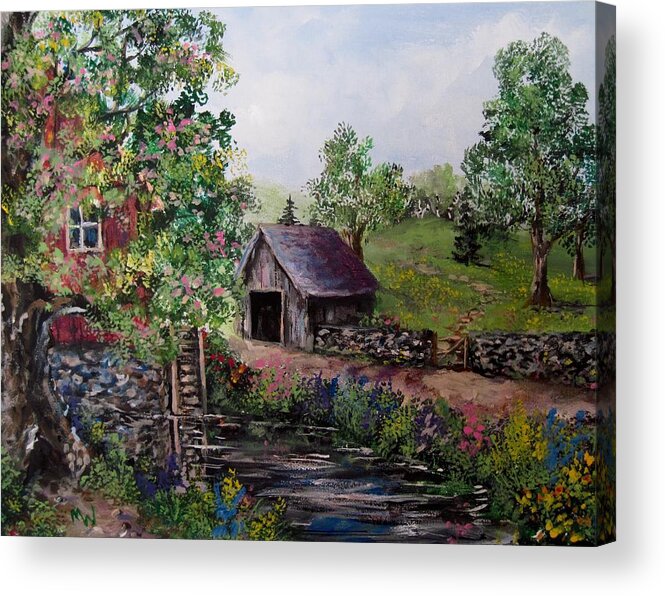 Landscapes Acrylic Print featuring the painting Mill Pond Road by Megan Walsh