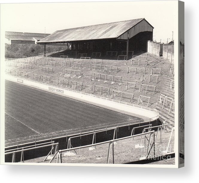  Acrylic Print featuring the photograph Millwall - The Den - North Terrace The Halfway 1 - Leitch - BW - 1970 by Legendary Football Grounds