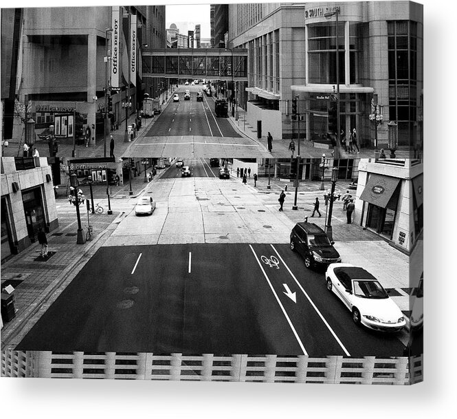  Black And White Urban Image Acrylic Print featuring the digital art Minneapolis Stacked by Susan Stone