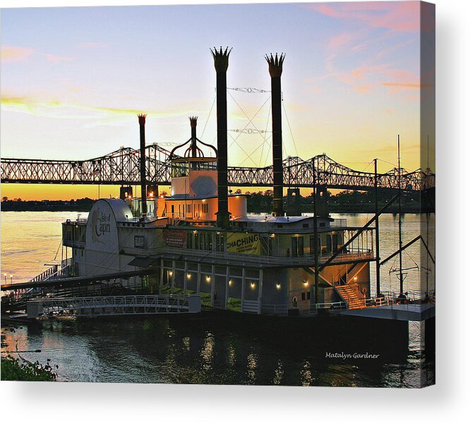 Sunset Acrylic Print featuring the photograph Mississippi Riverboat Sunset by Matalyn Gardner