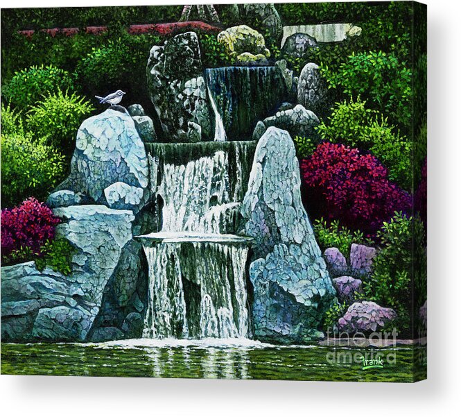 Missouri Botanical Gardens Acrylic Print featuring the painting Missouri Botanical Gardens Waterfall by Michael Frank