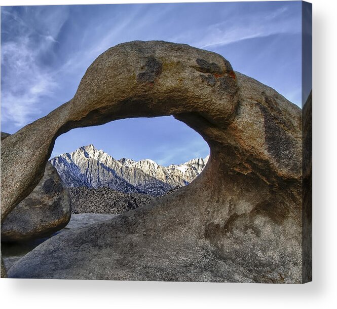 California Acrylic Print featuring the photograph Mobius Arch and Lone Pine Mt. by Cheryl Strahl
