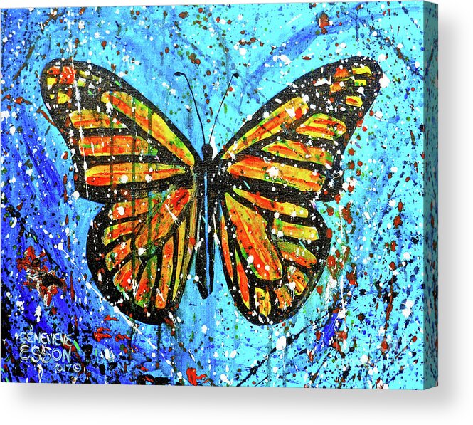 Monarch Acrylic Print featuring the painting Monarch Butterfly Spatter Paint by Genevieve Esson