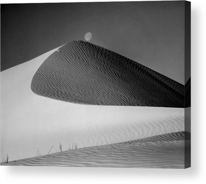 Moon Over Dune Acrylic Print featuring the photograph 214804-BW-Moon over Dune by Ed Cooper Photography