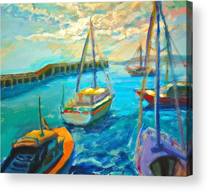 Boats Acrylic Print featuring the painting Mornington Pier by Yen