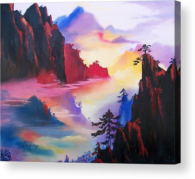 Tranquil Acrylic Print featuring the painting Mountain Top Sunrise by Sharon Duguay