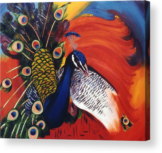 Birds Acrylic Print featuring the painting Mr Peacock by Lisa Boyd