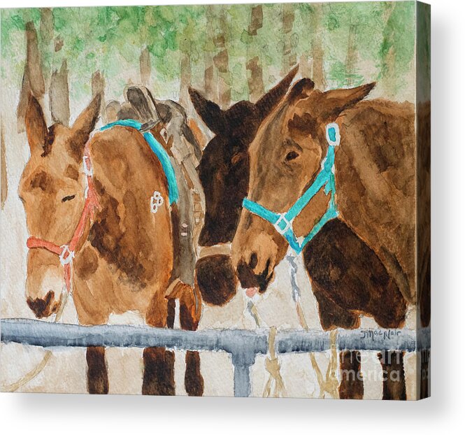 Mules Acrylic Print featuring the painting Mules of Yosemite by Jackie MacNair