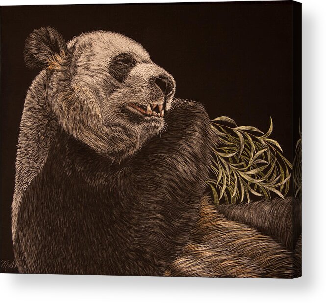 Panda Acrylic Print featuring the painting Munching Out by Margaret Sarah Pardy