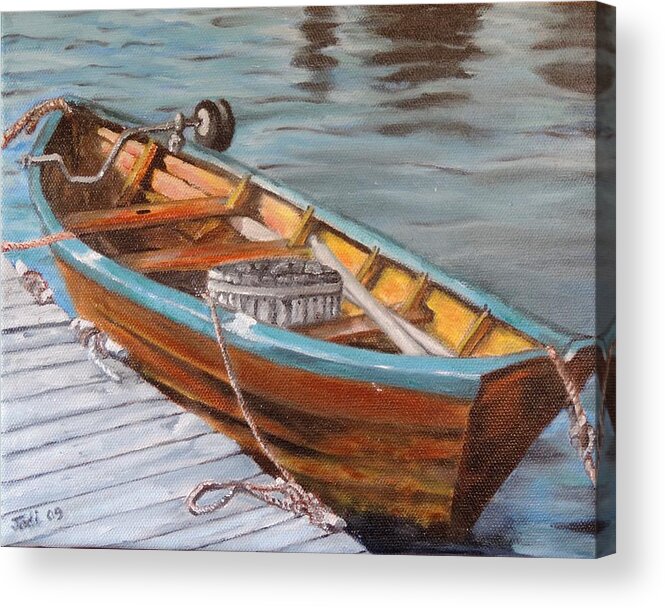 Mystic Acrylic Print featuring the painting Mystic Fishing Boat by Jodi Higgins