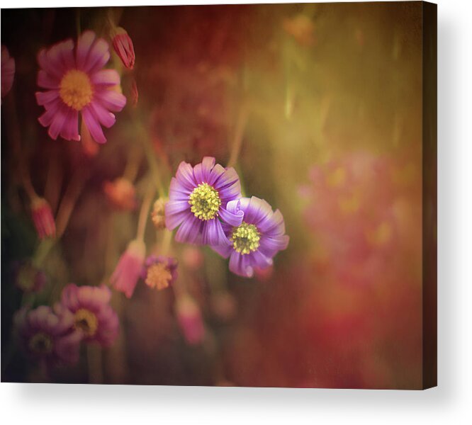 Mystic Flowers Acrylic Print featuring the mixed media Mystic Flowers by Gwen Gibson
