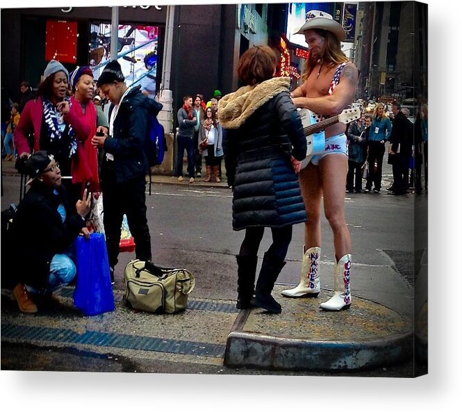 #times Square Acrylic Print featuring the photograph Naked Cowboy by Cornelia DeDona