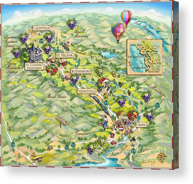 Napa Valley Acrylic Print featuring the painting Napa Valley Illustrated Map by Maria Rabinky