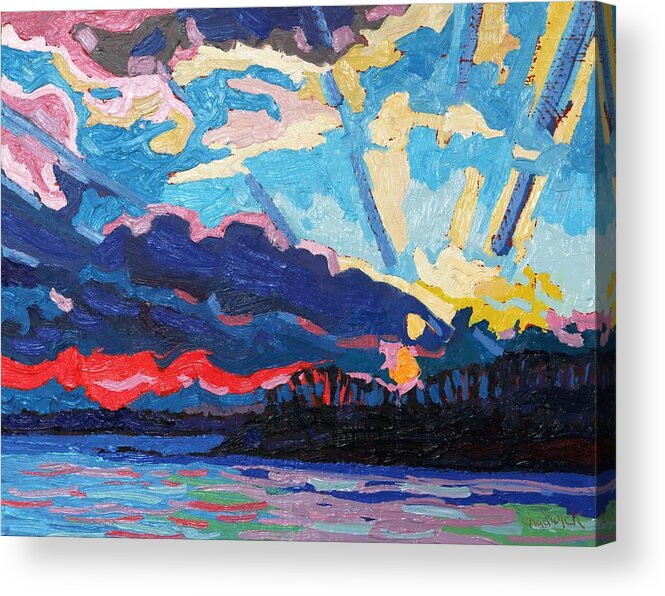 Crescent Acrylic Print featuring the painting New Moon Sunset by Phil Chadwick