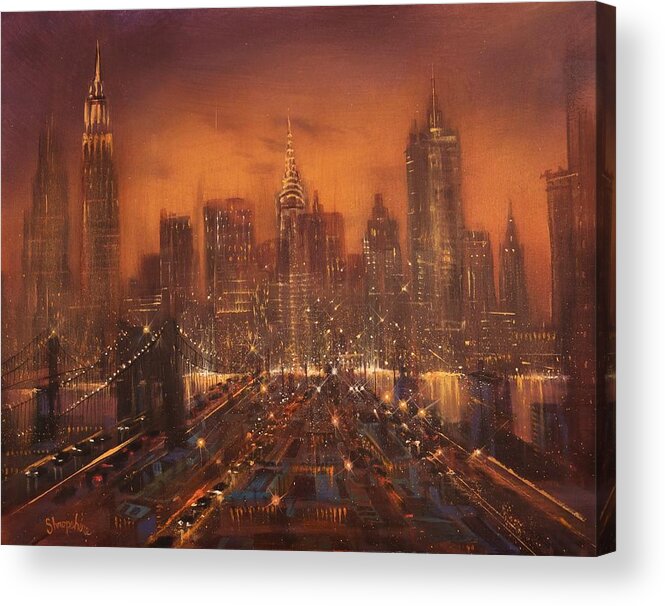 Nyc Acrylic Print featuring the painting New York City of Dreams by Tom Shropshire