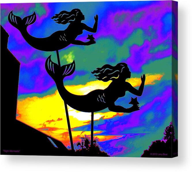 Mermaid Acrylic Print featuring the digital art Night Mermaids by Larry Beat