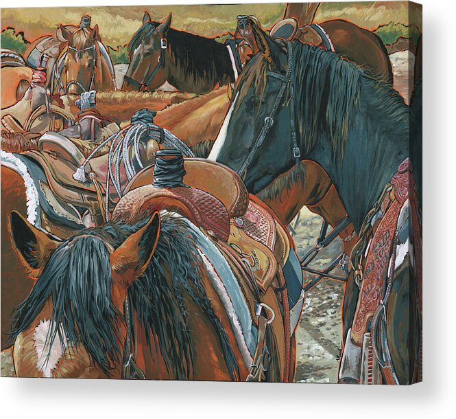Western Acrylic Print featuring the painting Nine Saddled by Nadi Spencer
